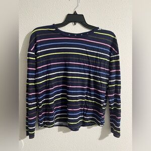 GAP Navy Striped Long Sleeve Tee with Pink, Blue & Neon Yellow Accents